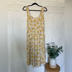 Pact organic cotton tie dress, yellow floral print